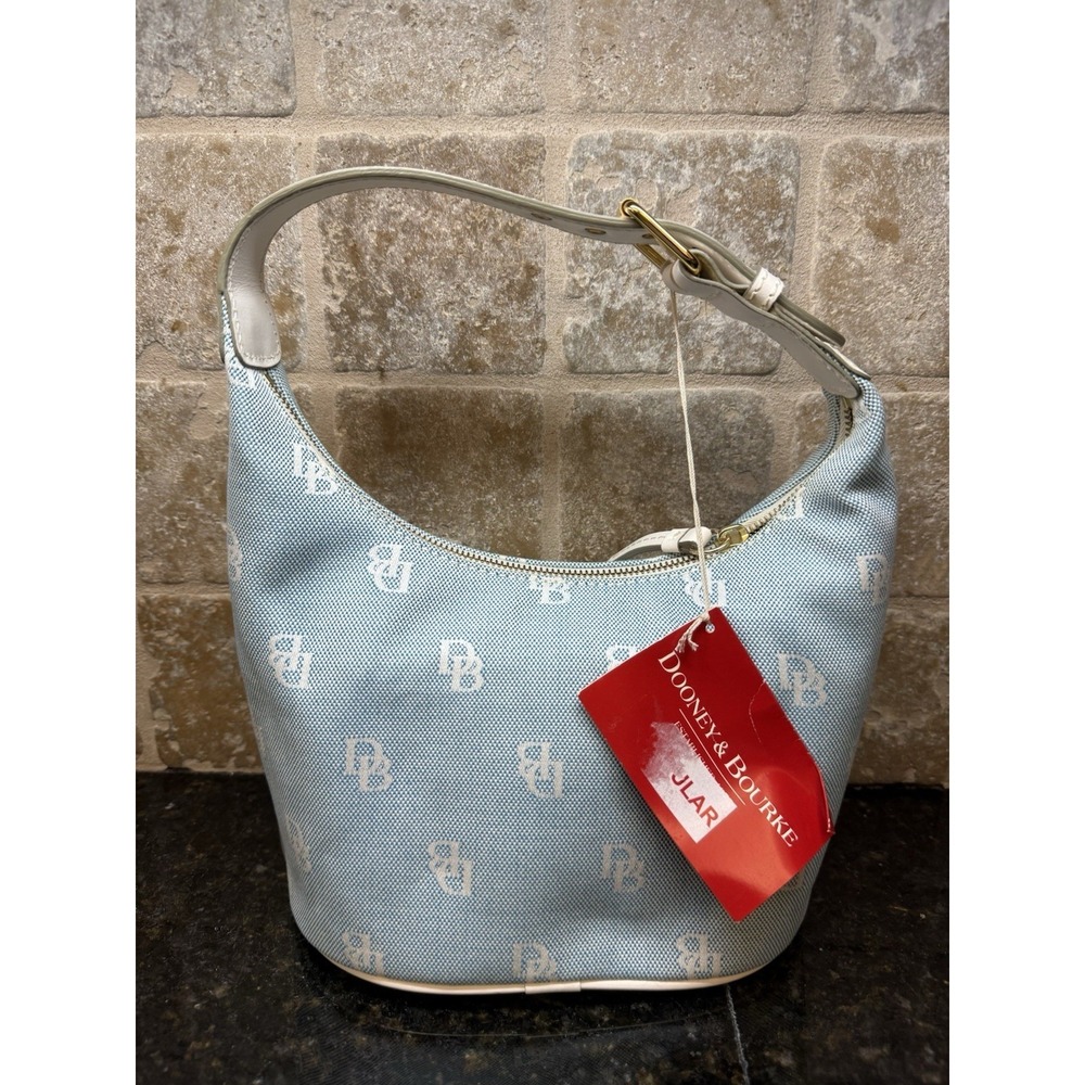 NWT Vintage Y2K Dooney & Bourke Blue Signature Monogram Hobo Bucket Print Tote